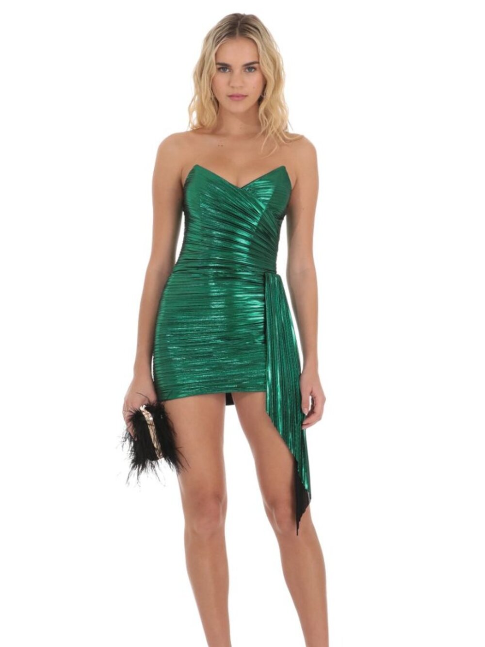 Metallic Corset Tassel Dress - Green | Size L